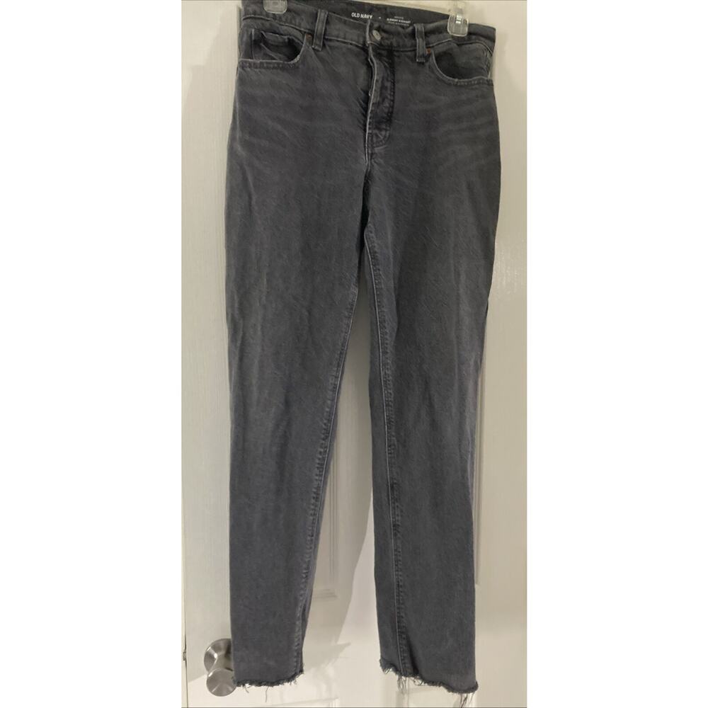 Old Navy High Rise Slouchy Straight Leg Jeans Women Size 4 Button Fly Gray Denim